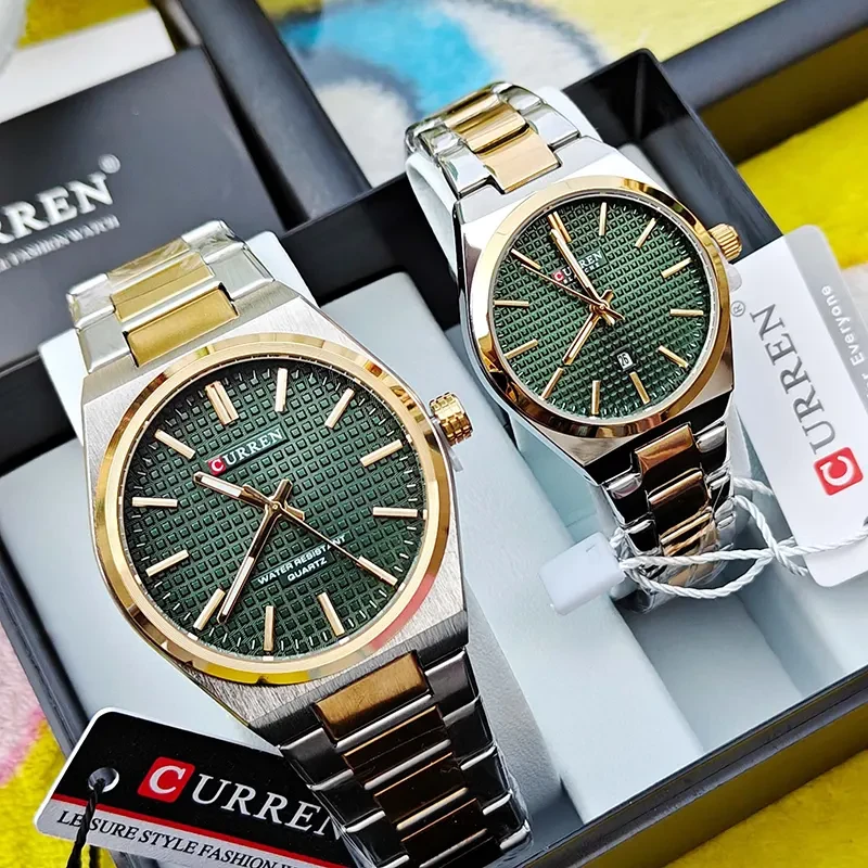 Curren Green Dial Two-tone Couple Watch- 8439